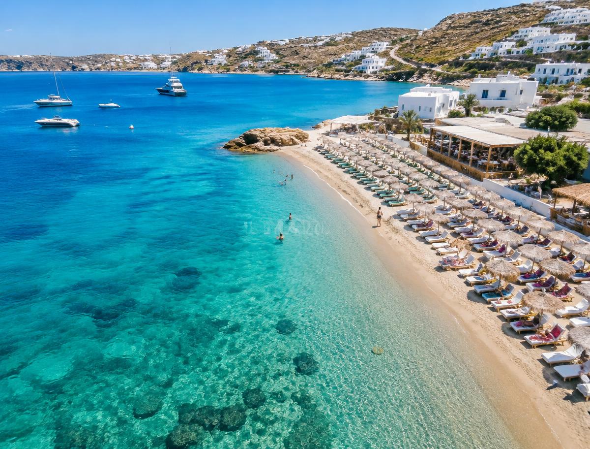 Organised beach with sunbeds and umbrellas
